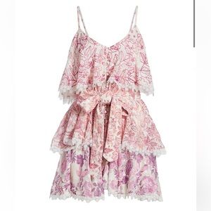 Hemant & Nandita - Suki tiered embroidered Mini dress - OFF WHITE/CRIMSON S